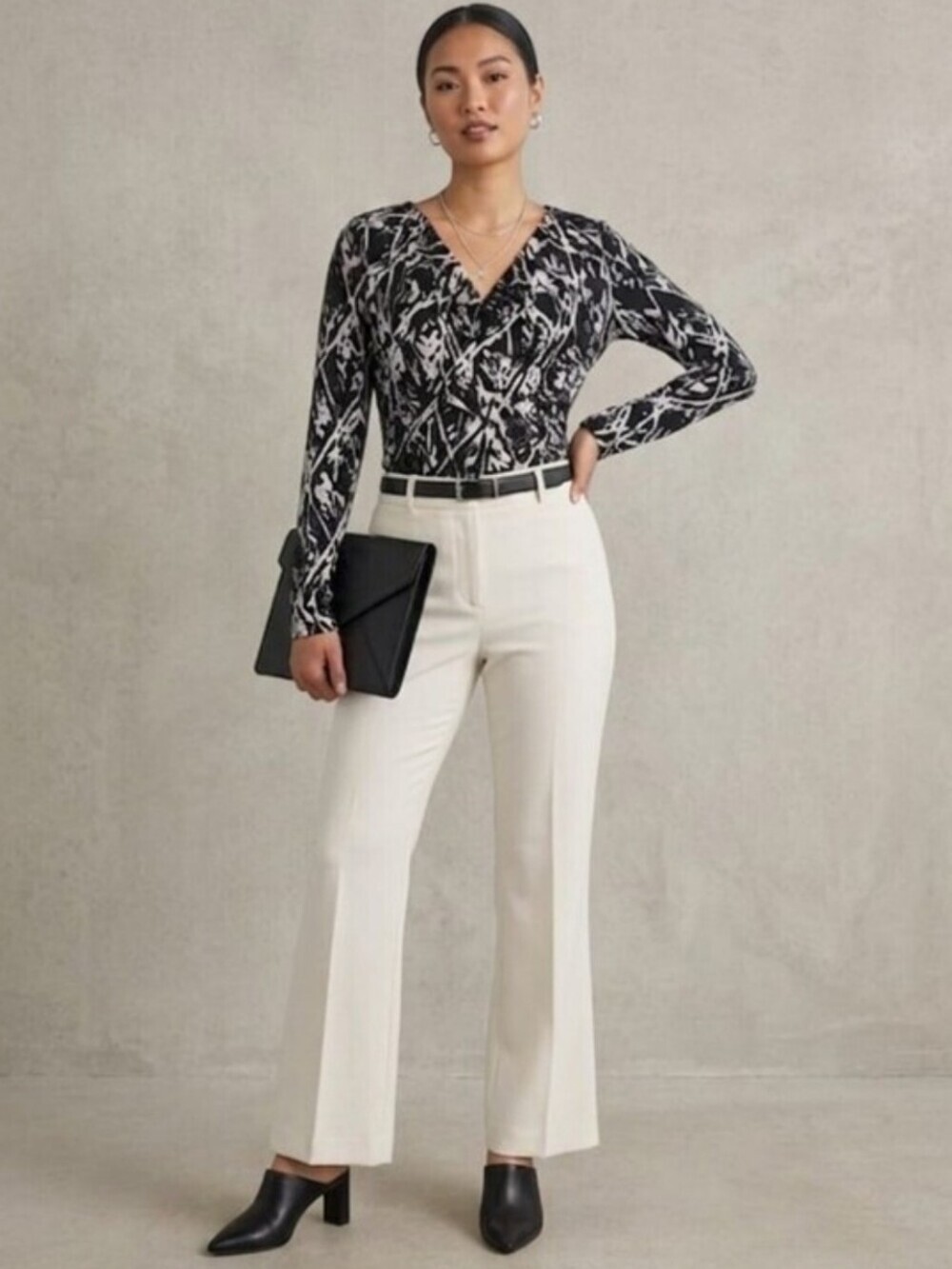 Kenneth Cole New York Abstract Drape Front Ruched Blouse Small